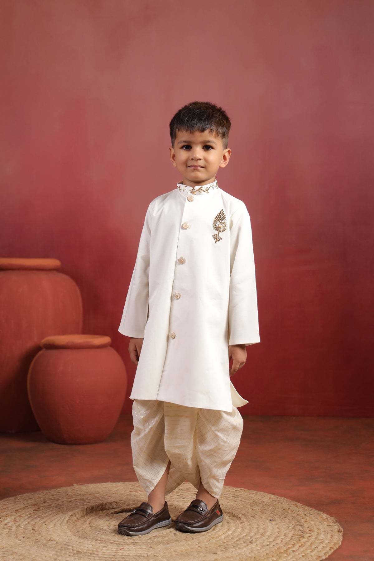 Boy Rajwada Dhoti Sherwani Kurta Set - White
