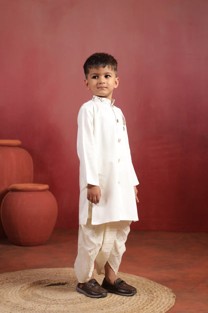 Boy Rajwada Dhoti Sherwani Kurta Set - White