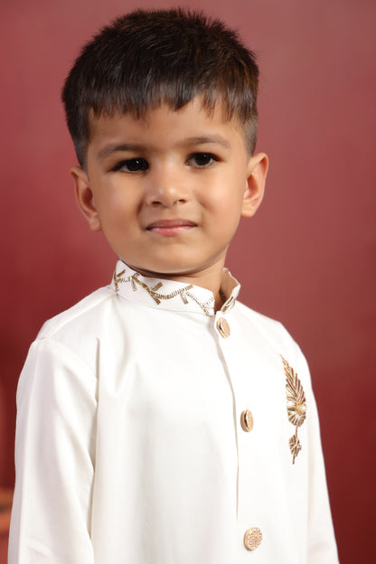 Boy Rajwada Dhoti Sherwani Kurta Set - White