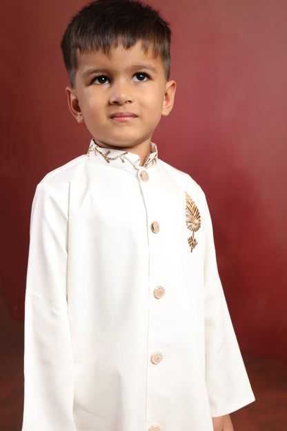 Boy Rajwada Dhoti Sherwani Kurta Set - White
