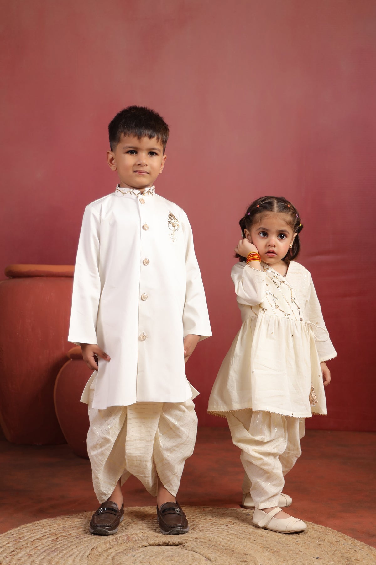 Boy Rajwada Dhoti Sherwani Kurta Set - White