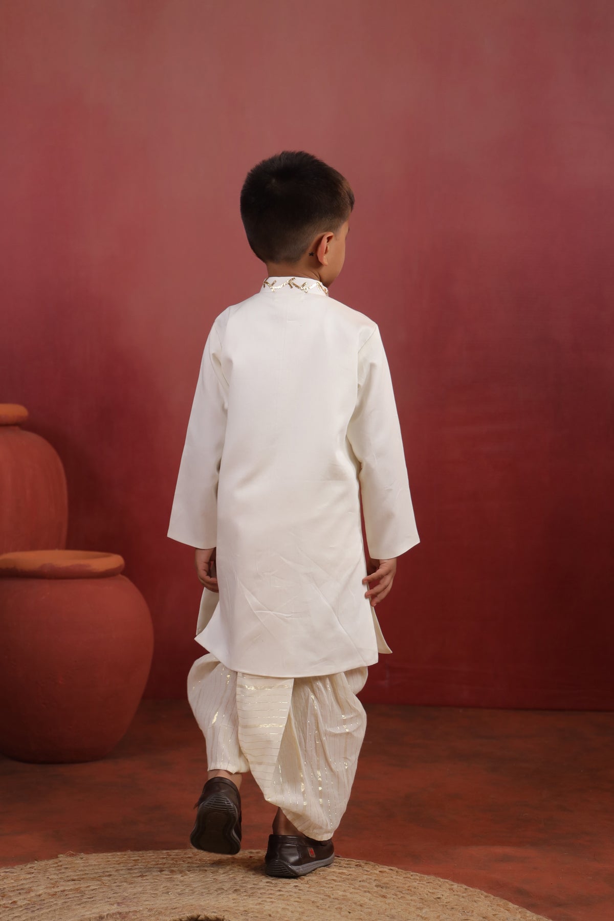 Boy Rajwada Dhoti Sherwani Kurta Set - White
