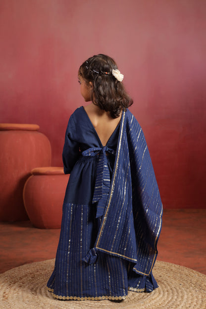 Girl Rani Embroidered Skirt Top Set -Navy Blue