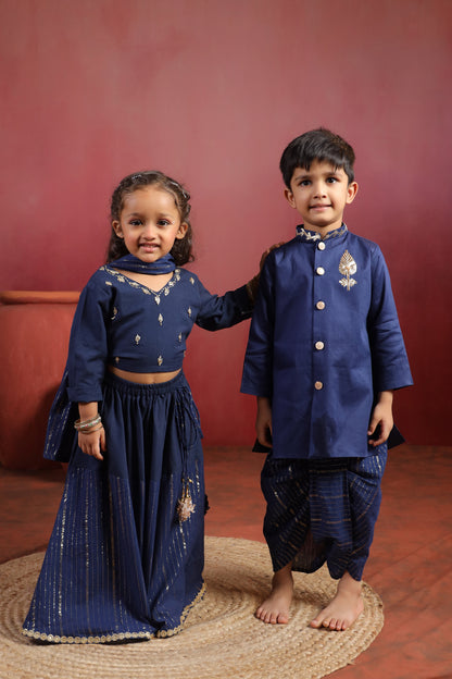 Girl Rani Embroidered Skirt Top Set -Navy Blue