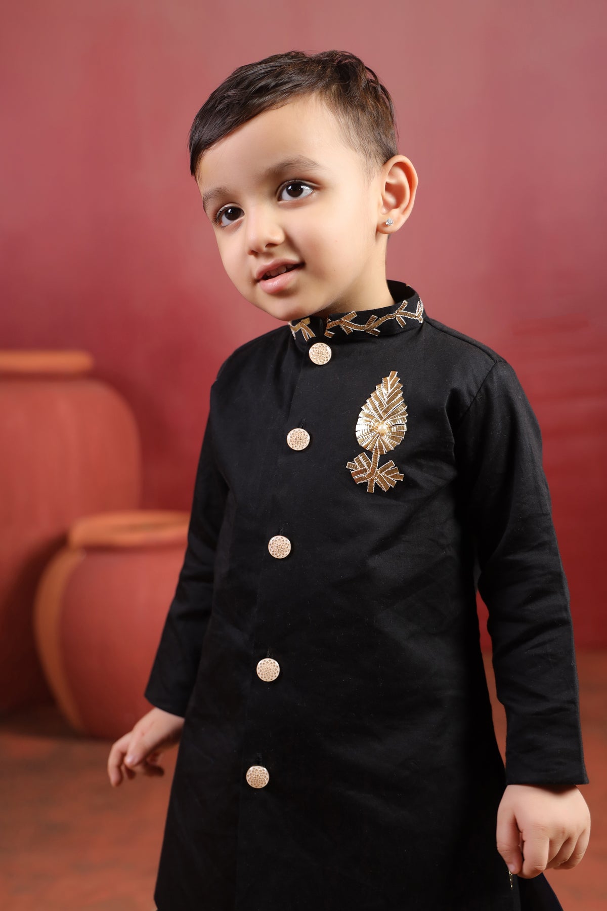 Boy Rajwada Dhoti Sherwani Kurta Set - Black