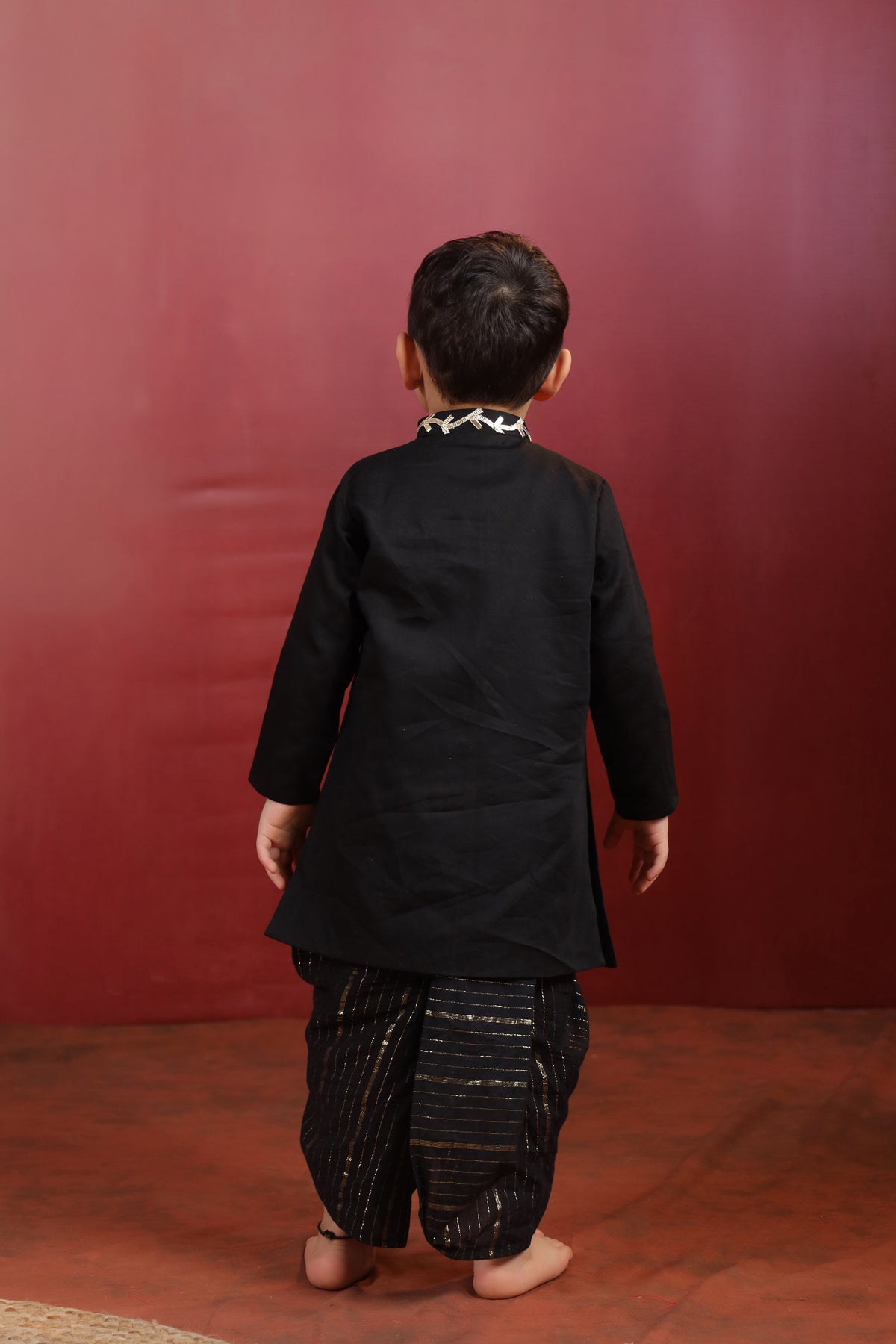 Boy Rajwada Dhoti Sherwani Kurta Set - Black