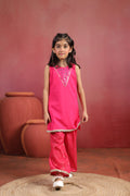 Girl Royal Mirror Kurta Palazzo Set - Magenta