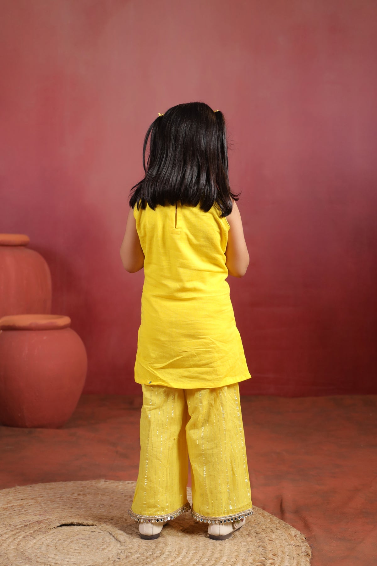 Girl Royal Mirror Kurta Palazzo Set -Yellow