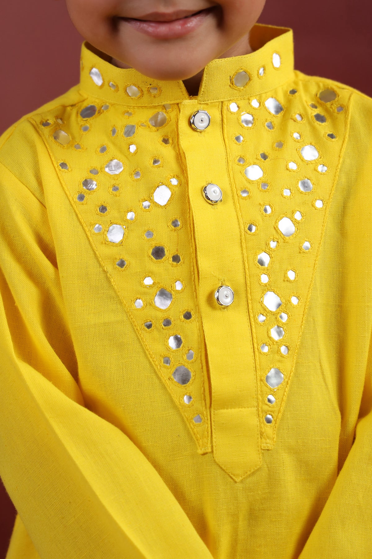 Boy Nawabi Mirror Kurta Set-Yellow