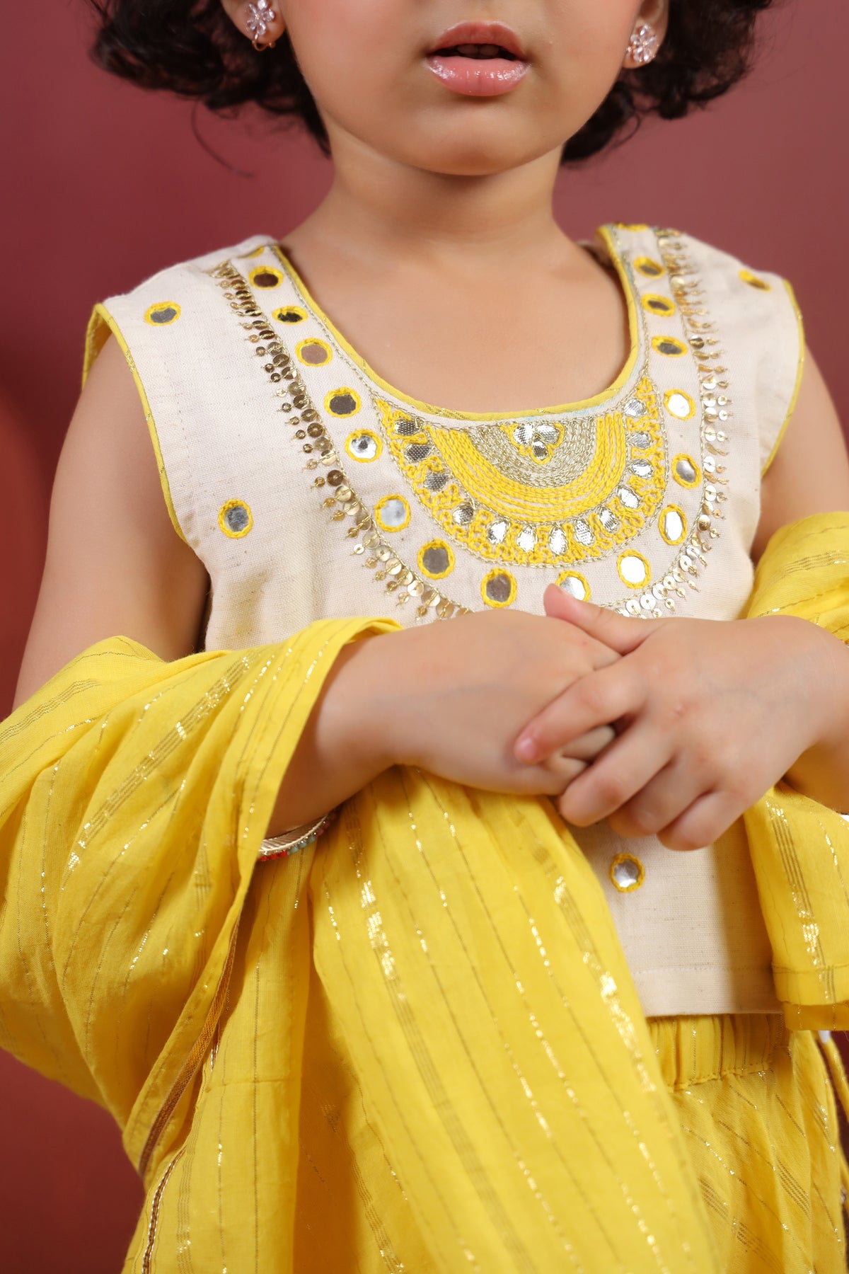Girl Queen Embroidered Skirt Top Set - Yellow