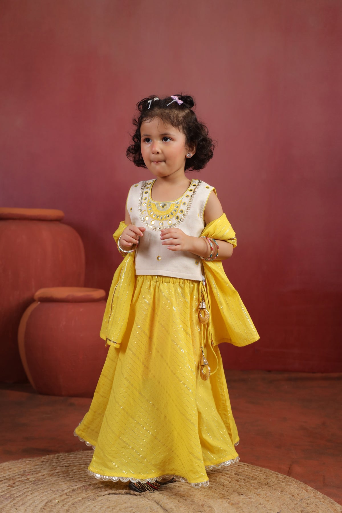 Girl Queen Embroidered Skirt Top Set - Yellow