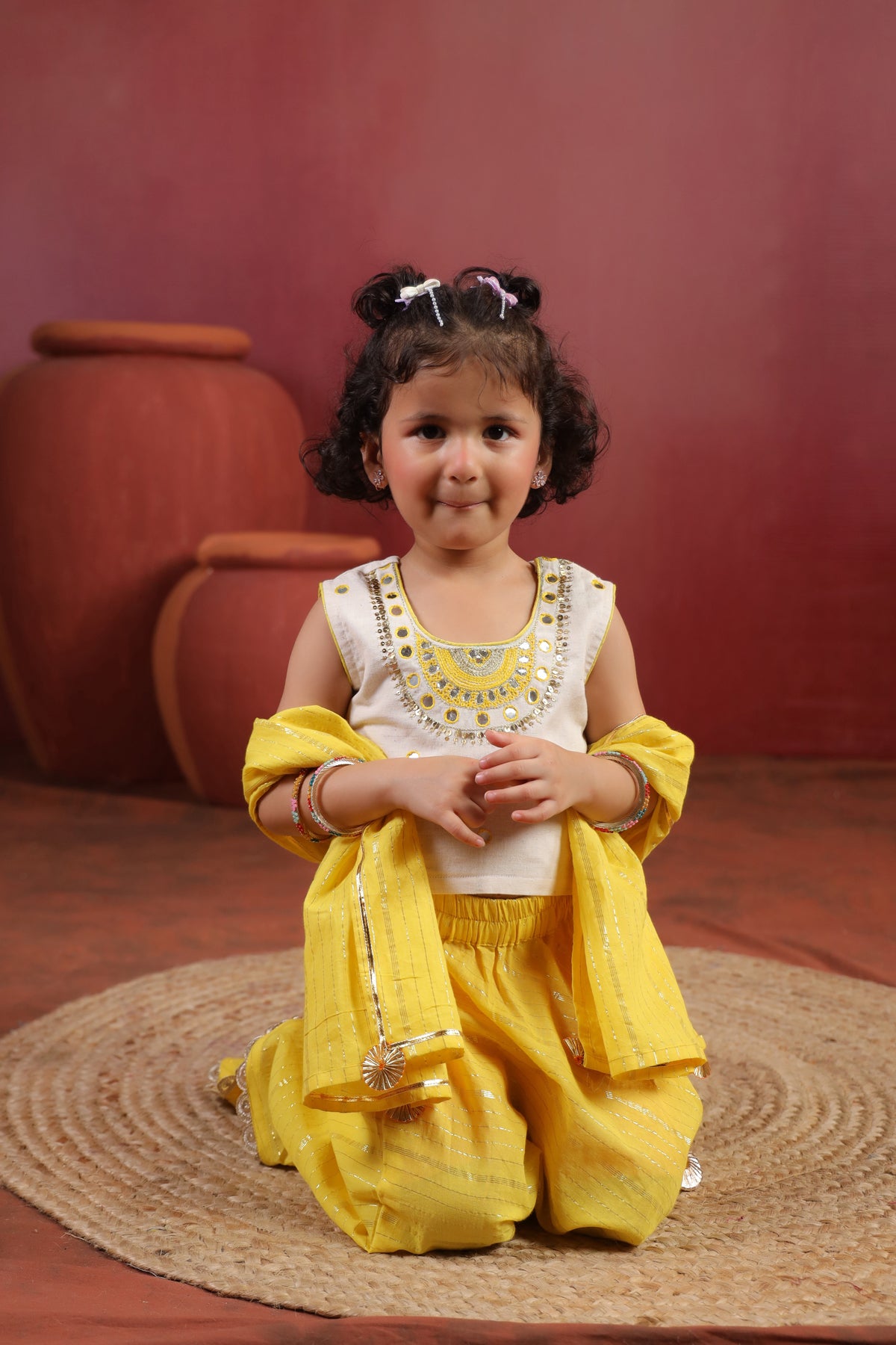 Girl Queen Embroidered Skirt Top Set - Yellow