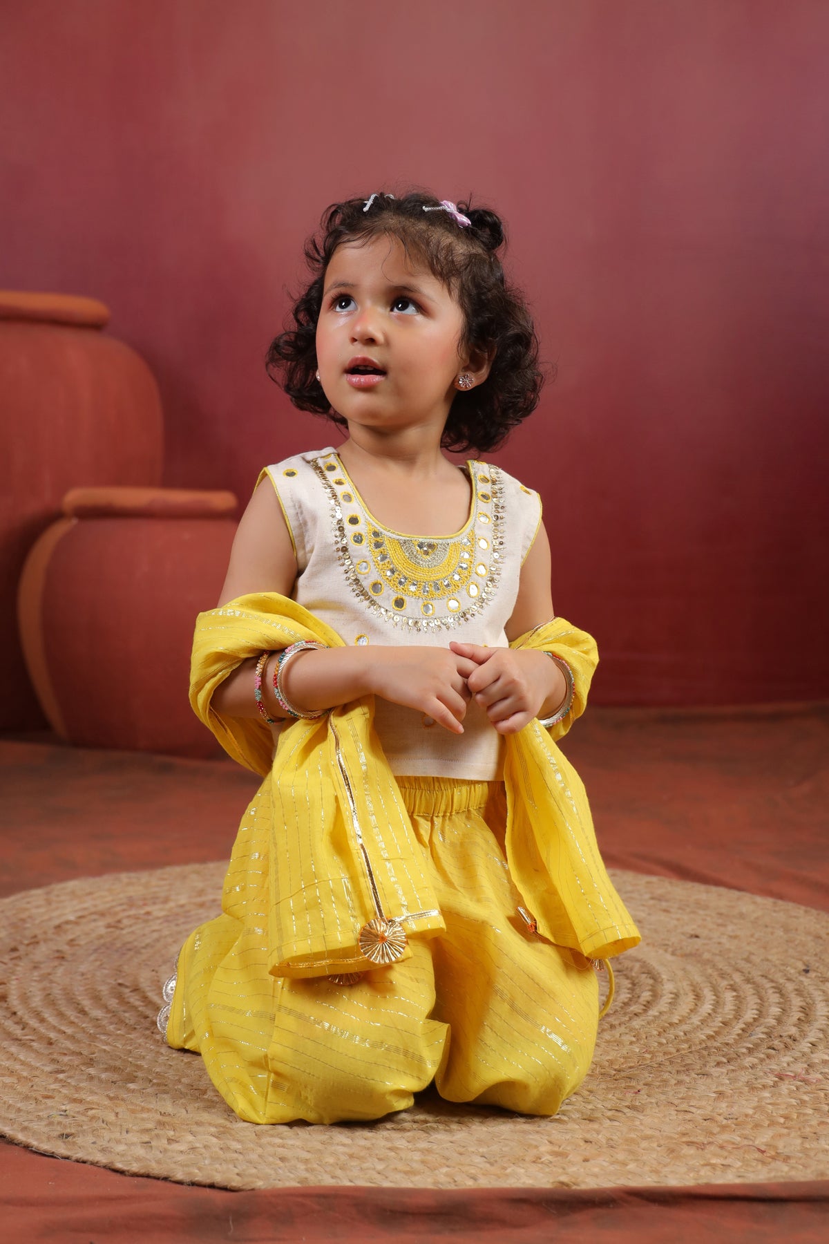 Girl Queen Embroidered Skirt Top Set - Yellow