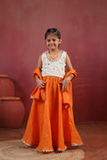 Girl Queen Embroidered Skirt Top Set - Orange