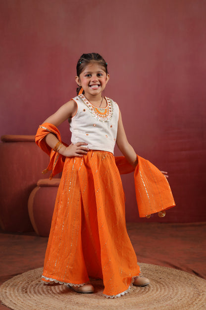 Girl Queen Embroidered Skirt Top Set - Orange