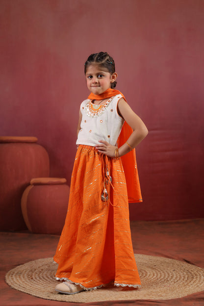 Girl Queen Embroidered Skirt Top Set - Orange