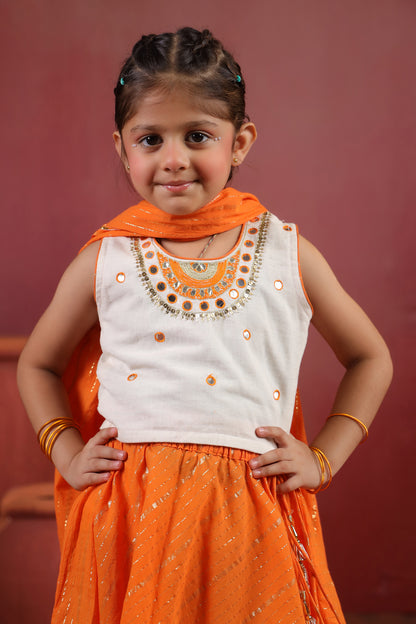 Girl Queen Embroidered Skirt Top Set - Orange
