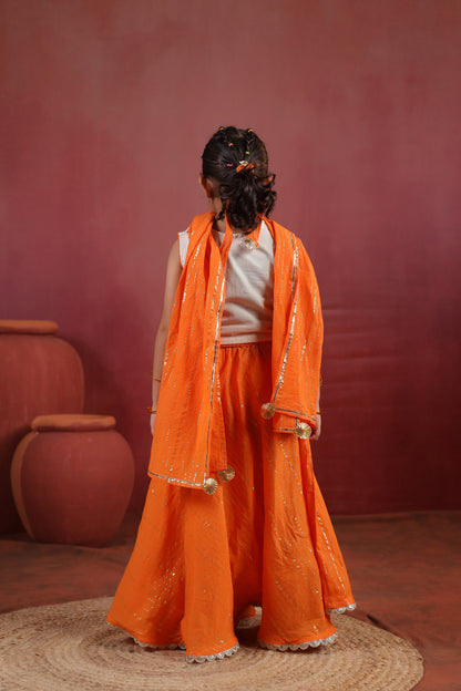 Girl Queen Embroidered Skirt Top Set - Orange