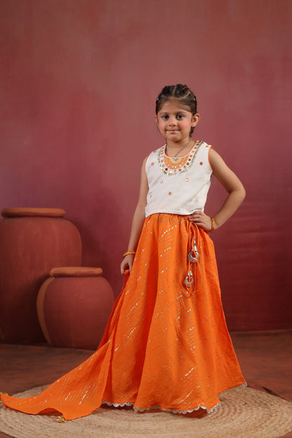 Girl Queen Embroidered Skirt Top Set - Orange
