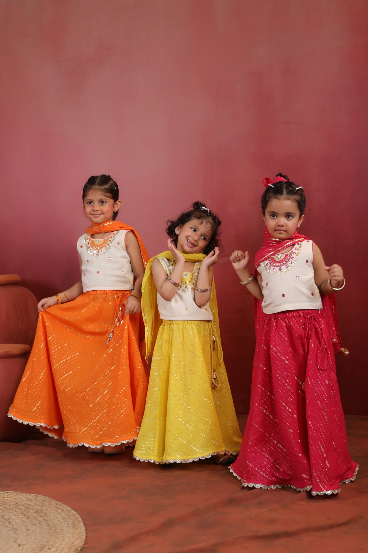 Girl Queen Embroidered Skirt Top Set - Orange