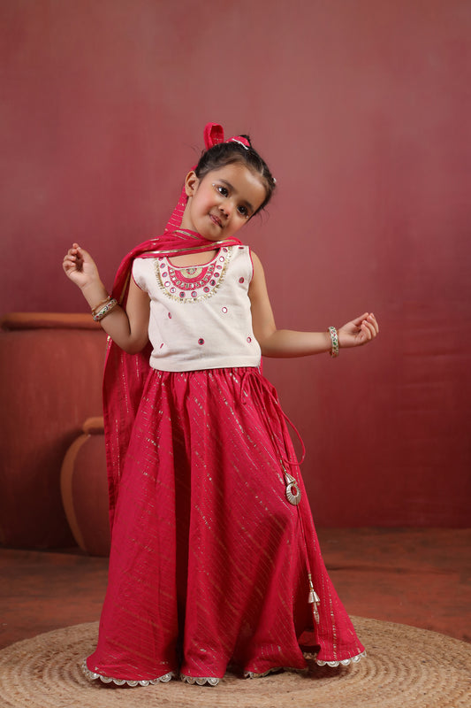 Girl Queen Embroidered Skirt Top Set - Magenta