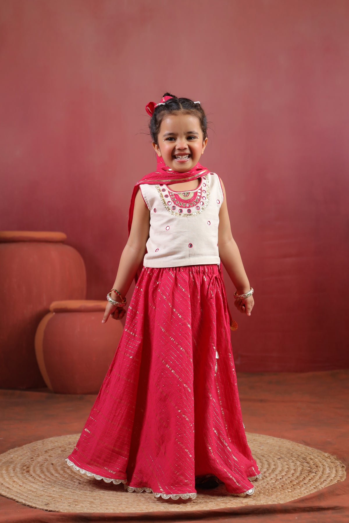 Girl Queen Embroidered Skirt Top Set - Magenta
