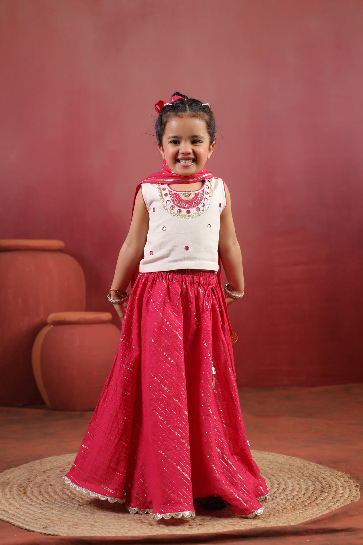 Girl Queen Embroidered Skirt Top Set - Magenta