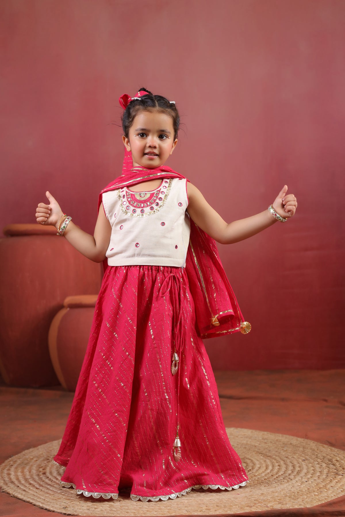 Girl Queen Embroidered Skirt Top Set - Magenta