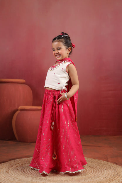 Girl Queen Embroidered Skirt Top Set - Magenta