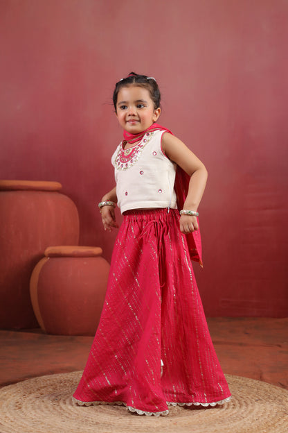 Girl Queen Embroidered Skirt Top Set - Magenta