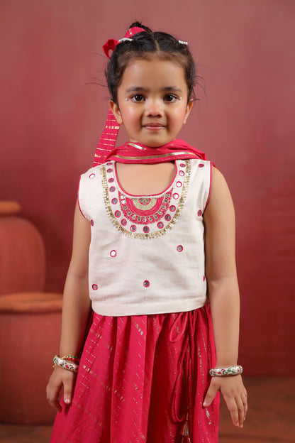 Girl Queen Embroidered Skirt Top Set - Magenta