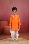 Boy Nawabi Mirror Kurta Set-Orange