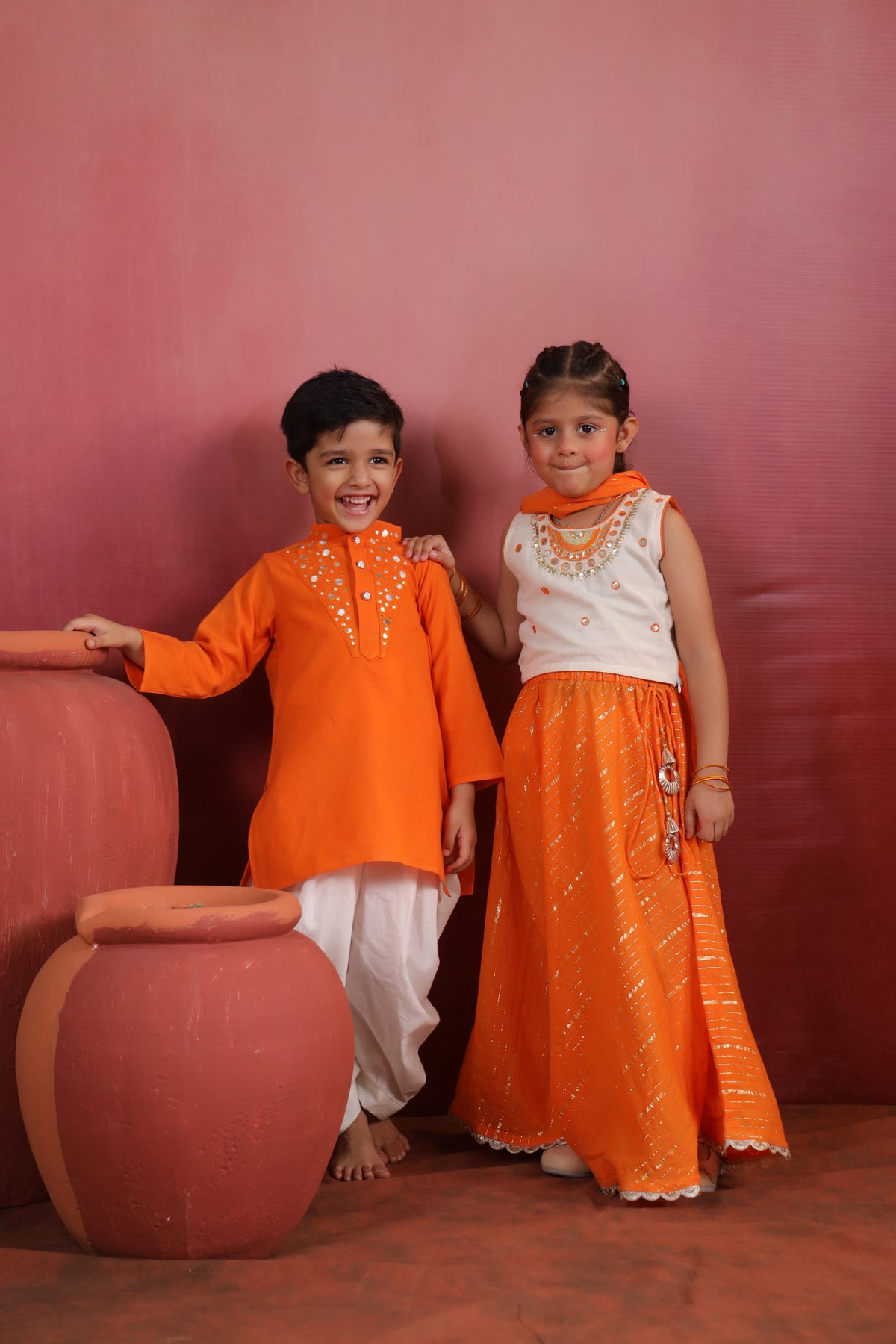 Girl Queen Embroidered Skirt Top Set - Orange