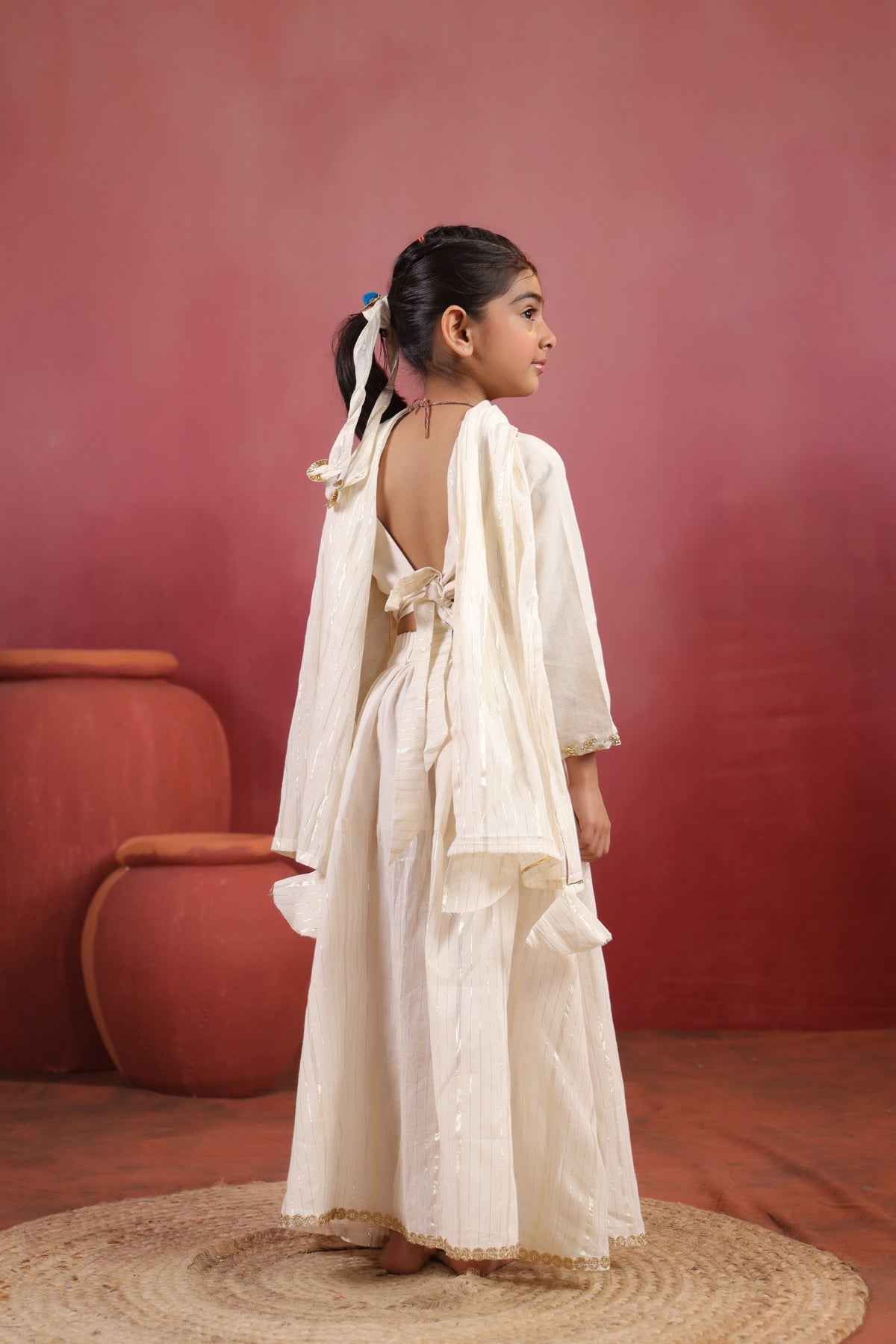 Girl Rani Embroidered Skirt Top Set -White