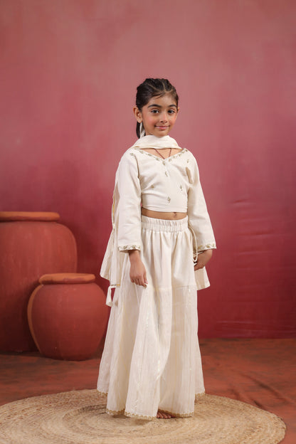 Girl Rani Embroidered Skirt Top Set -White