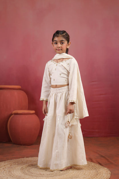 Girl Rani Embroidered Skirt Top Set -White