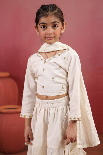 Girl Rani Embroidered Skirt Top Set -White