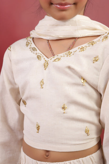 Girl Rani Embroidered Skirt Top Set -White
