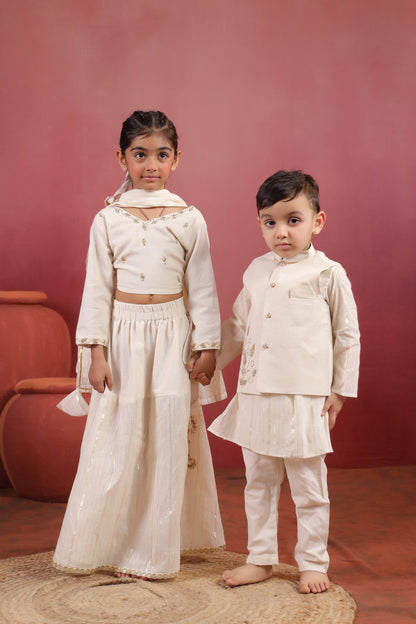 Boy 3 Pc Royal Zardozi Bundy Set - White