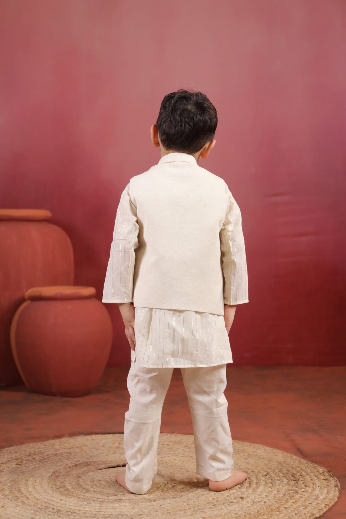 Boy 3 Pc Royal Zardozi Bundy Set - White