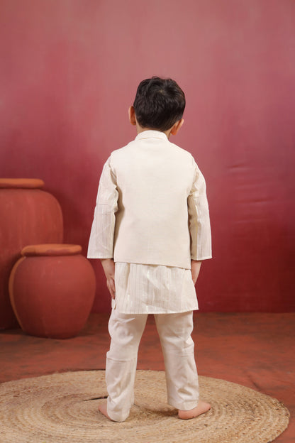 Boy 3 Pc Royal Zardozi Bundy Set - White