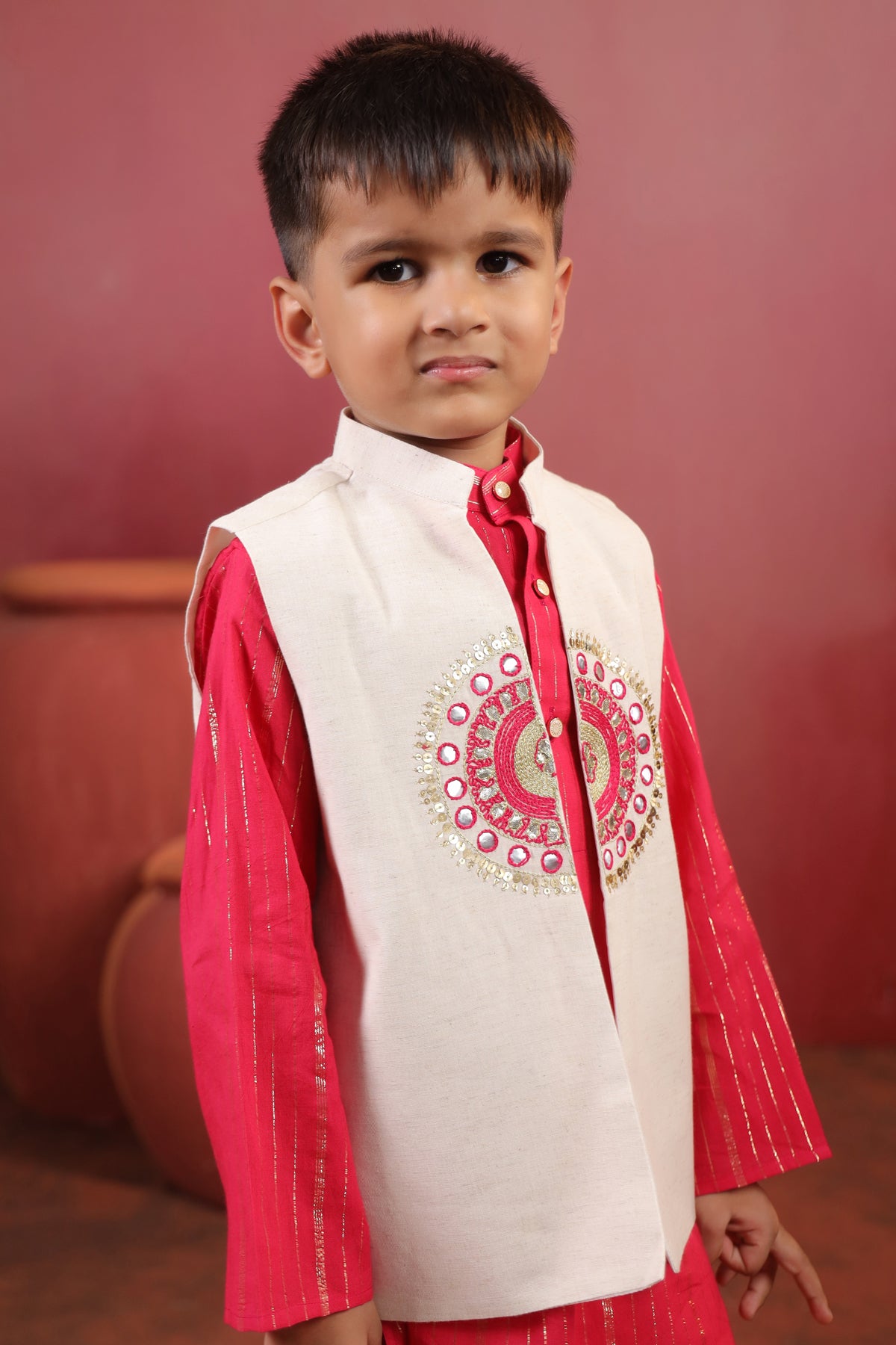 Boy Sanskriti Mirror Bundy Set - Magenta