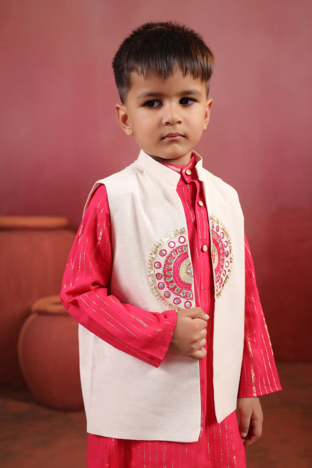 Boy Sanskriti Mirror Bundy Set - Magenta