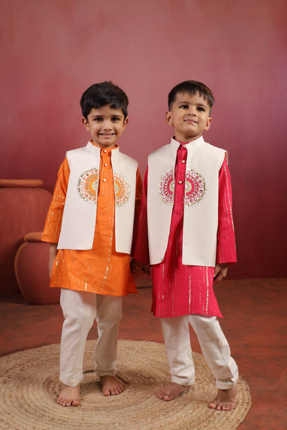 Boy Sanskriti Mirror Bundy Set - Orange