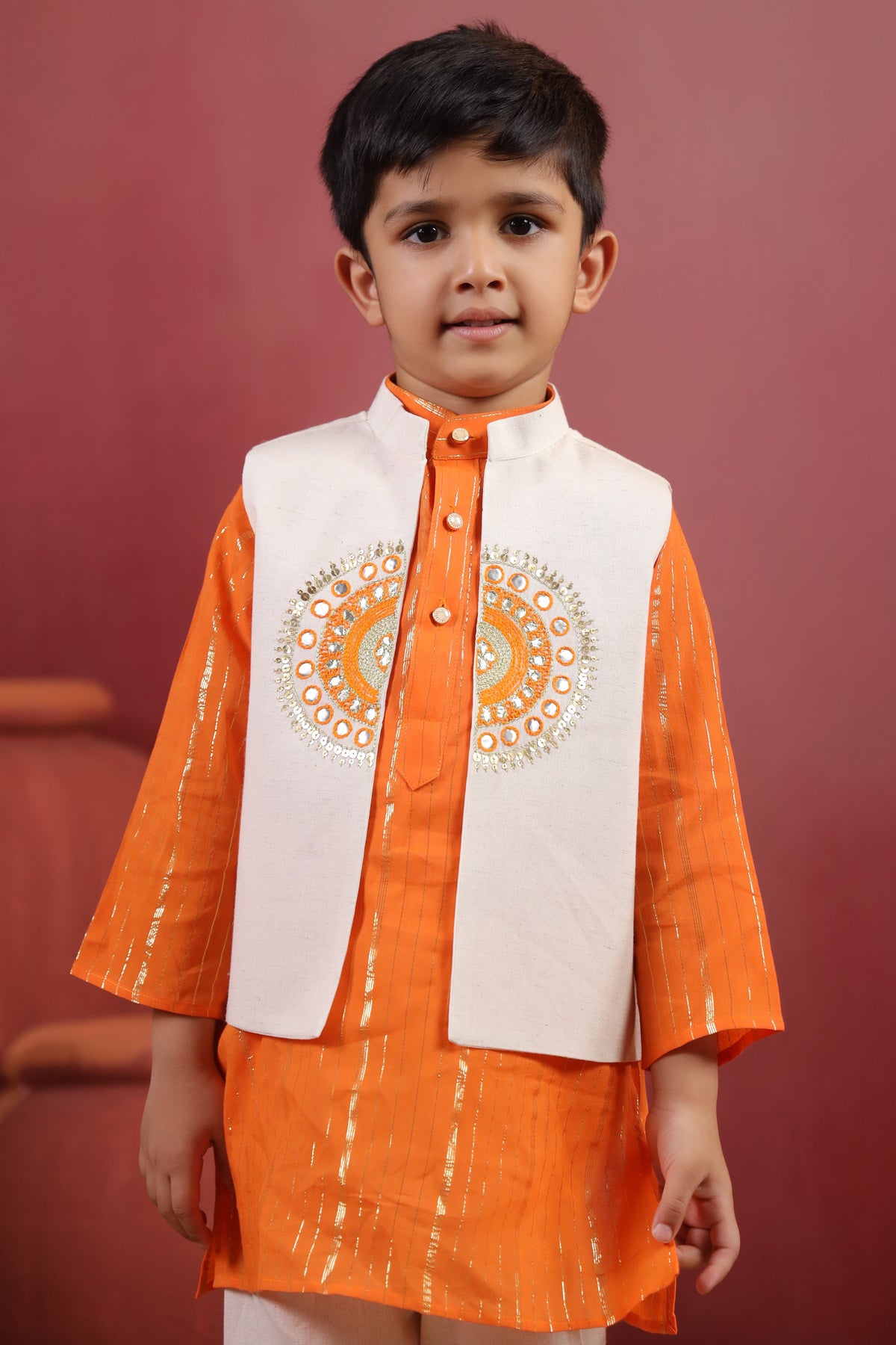 Boy Sanskriti Mirror Bundy Set - Orange
