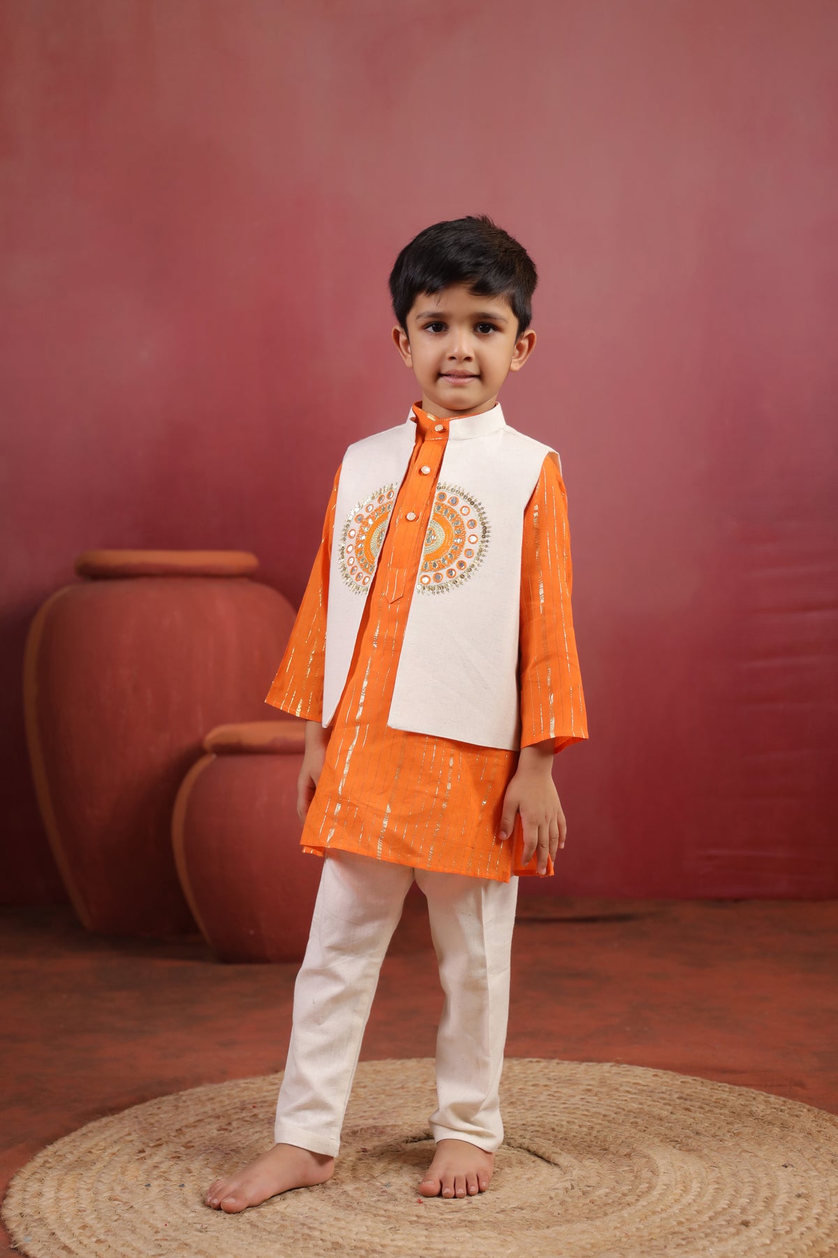 Boy Sanskriti Mirror Bundy Set - Orange