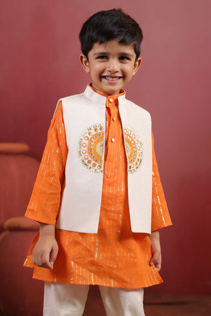 Boy Sanskriti Mirror Bundy Set - Orange