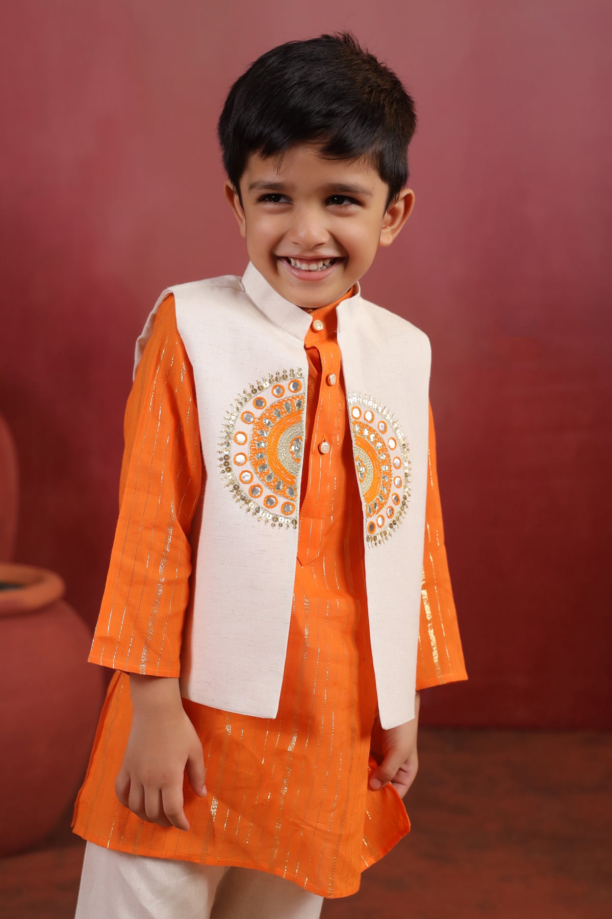 Boy Sanskriti Mirror Bundy Set - Orange