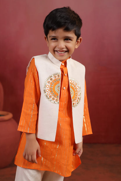 Boy Sanskriti Mirror Bundy Set - Orange