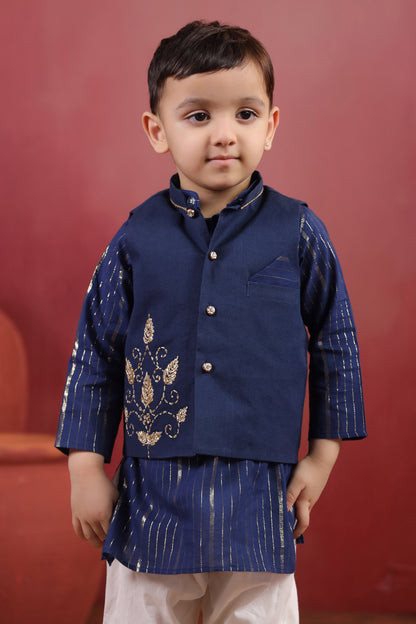 Boy 3 Pc Royal Zardozi Bundy Set - Navy Blue